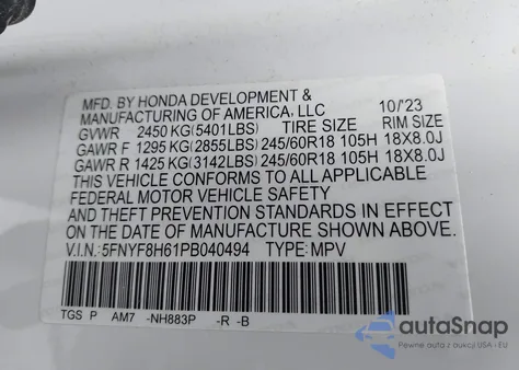 2023 Honda Passport Awd Trailsport from USA, damaged, VIN 5FNYF8H61PB040494